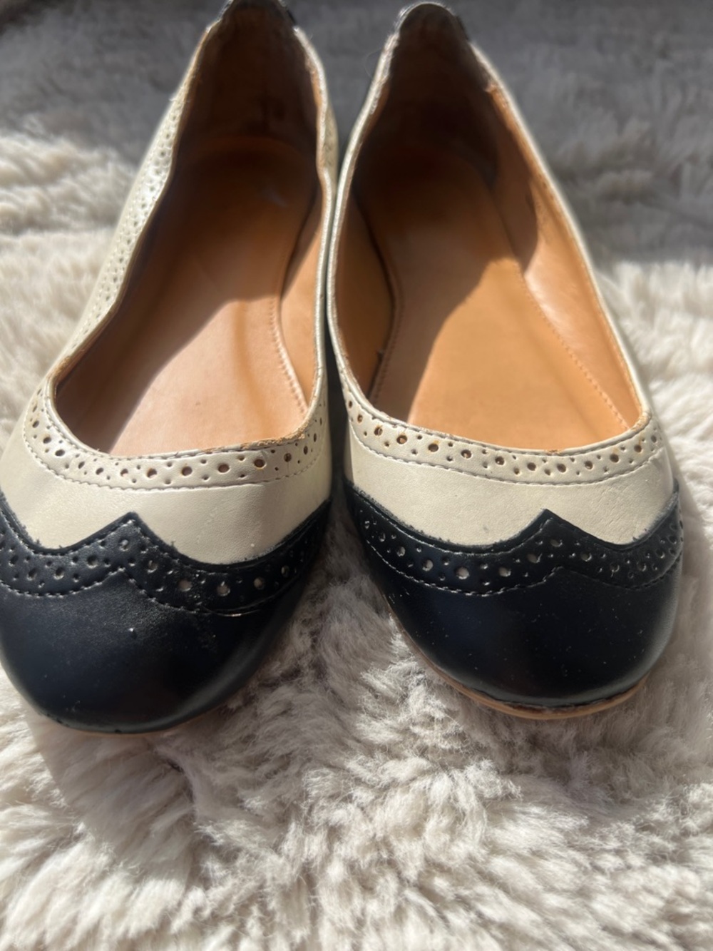 J. Crew Two-Tone Black and Cream Wingtip Ballet Flats - Picture 6 of 9